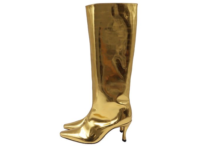 Stivali alti a punta By Far in pelle oro metallizzato D'oro Metallico - vista 4