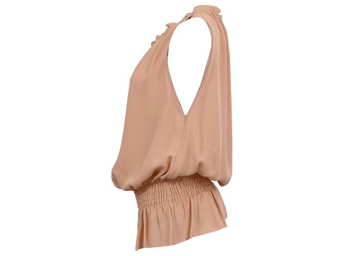 Blusa sin mangas Theory Dezzie en seda beige - vista 2