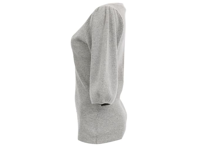 Ralph Lauren V-Ausschnitt Rippstrick-Pullover aus grauem Kaschmir - Ansicht 2