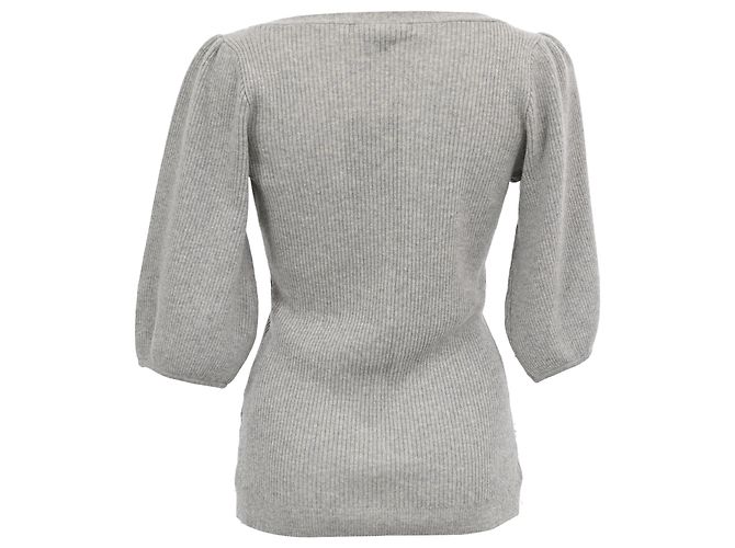 Ralph Lauren V-Ausschnitt Rippstrick-Pullover aus grauem Kaschmir - Ansicht 3