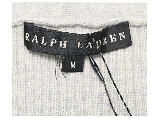 Ralph Lauren V-Ausschnitt Rippstrick-Pullover aus grauem Kaschmir - Ansicht 5
