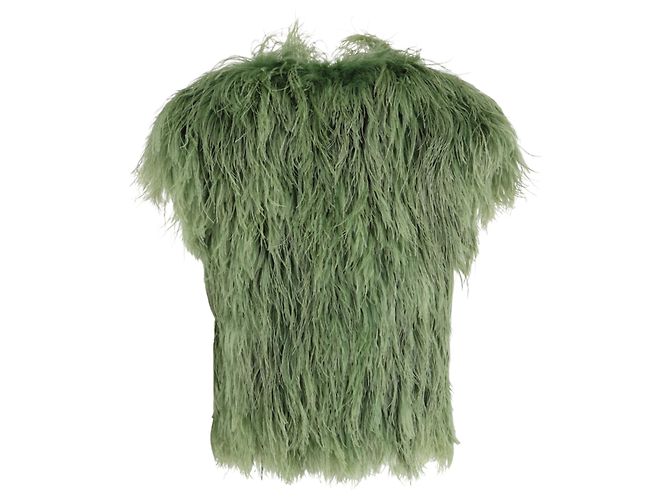 Gilet Gucci in piume di struzzo verde - vista 2