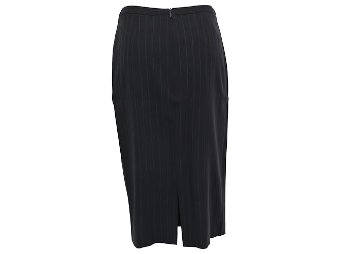Falda lápiz midi de raya diplomática Giorgio Armani en lana azul marino - vista 3