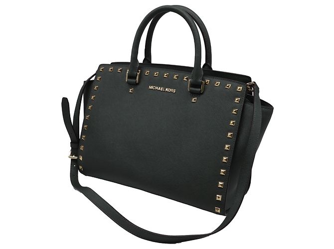 Bolsa Satchel Selma Medium com tachas Michael Kors em couro verde - vista 2