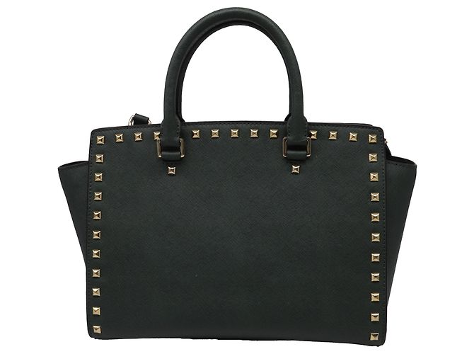 Bolsa Satchel Selma Medium com tachas Michael Kors em couro verde - vista 4