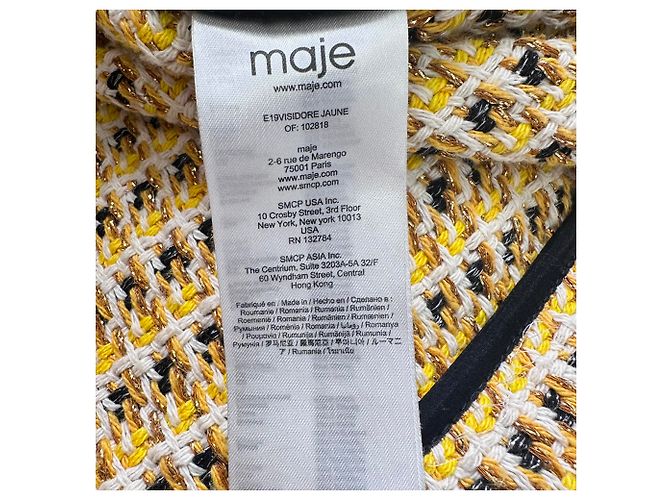 Maje Tweed Pattern Blazer in Yellow Polyester - view 7