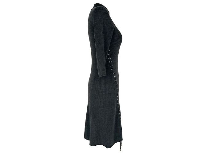 Maje Mini-Kleid aus Rippstrick in grauer Wolle - Ansicht 2