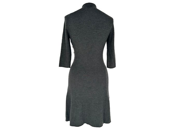 Maje Mini-Kleid aus Rippstrick in grauer Wolle - Ansicht 3