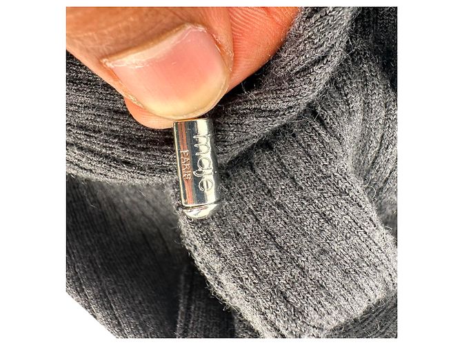 Maje Mini-Kleid aus Rippstrick in grauer Wolle - Ansicht 5