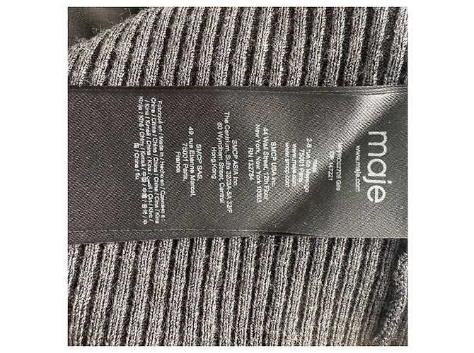 Maje Mini-Kleid aus Rippstrick in grauer Wolle - Ansicht 6