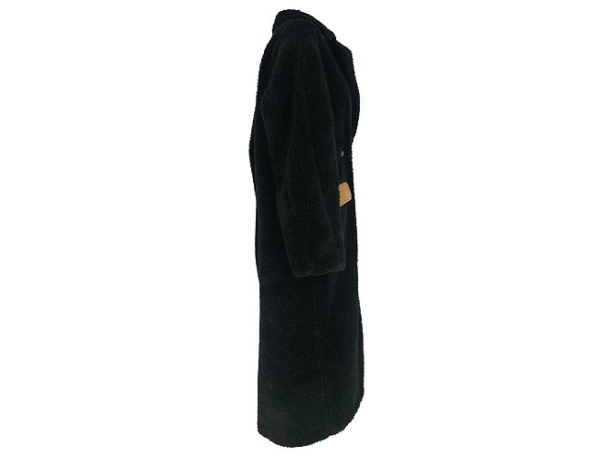 Ganni Teddy Double-Breasted Coat in Black Polyester - view 2