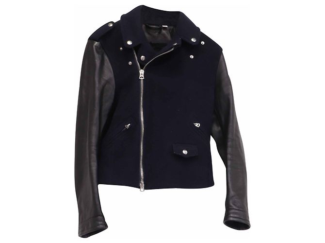 Acne Studios Cassady Jacket in Navy Blue Wool and Leather Python print - view 2