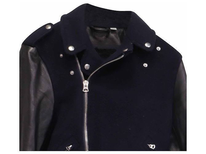 Acne Studios Cassady Jacket in Navy Blue Wool and Leather Python print - view 3