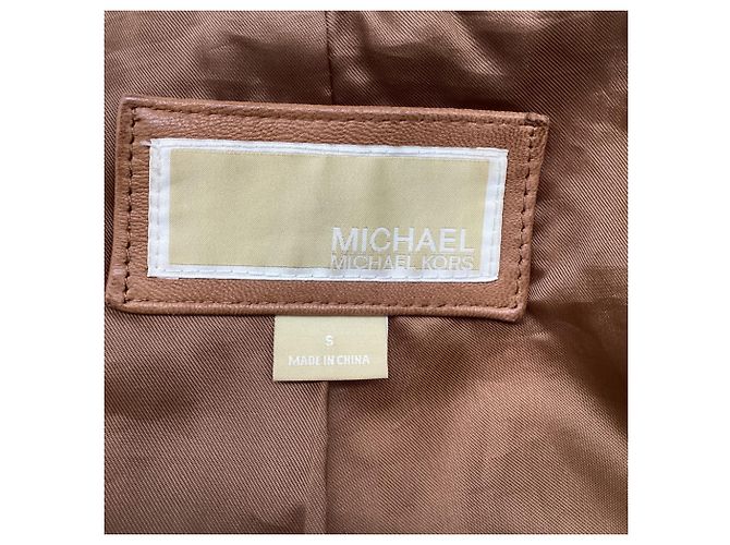 Giacca Biker Michael Kors in pelle Tan Brown Marrone Beige - vista 10