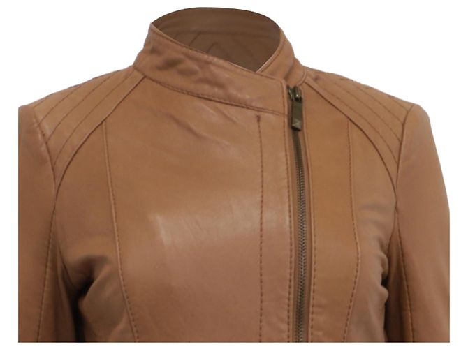 Giacca Biker Michael Kors in pelle Tan Brown Marrone Beige - vista 2