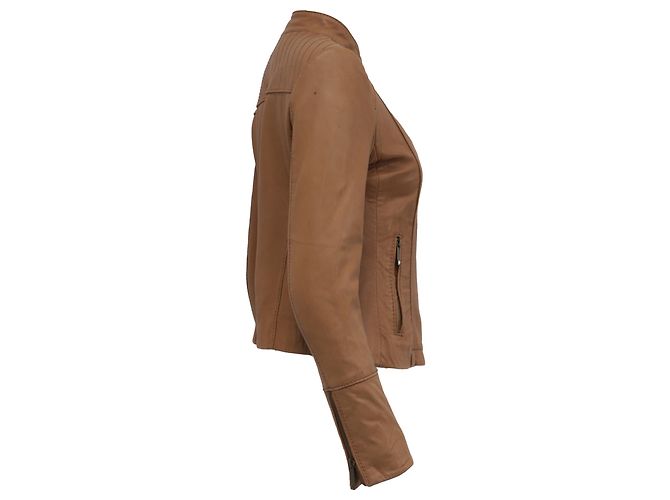 Giacca Biker Michael Kors in pelle Tan Brown Marrone Beige - vista 3