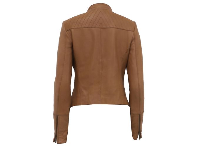 Giacca Biker Michael Kors in pelle Tan Brown Marrone Beige - vista 4