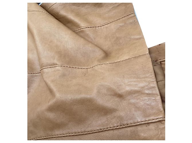 Giacca Biker Michael Kors in pelle Tan Brown Marrone Beige - vista 5
