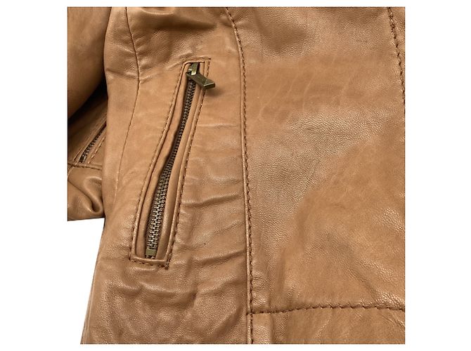Giacca Biker Michael Kors in pelle Tan Brown Marrone Beige - vista 7