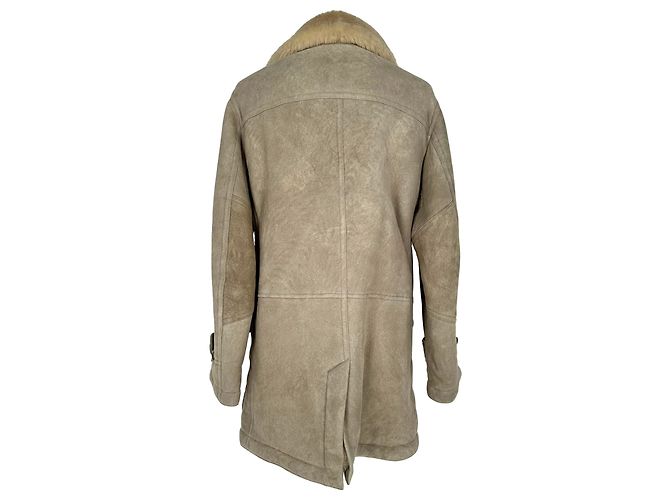 Tom Ford Button-Down Shearling Coat in Beige Wool - view 3