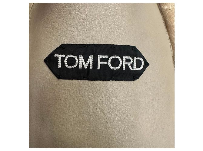 Tom Ford Button-Down Shearling Coat in Beige Wool - view 4