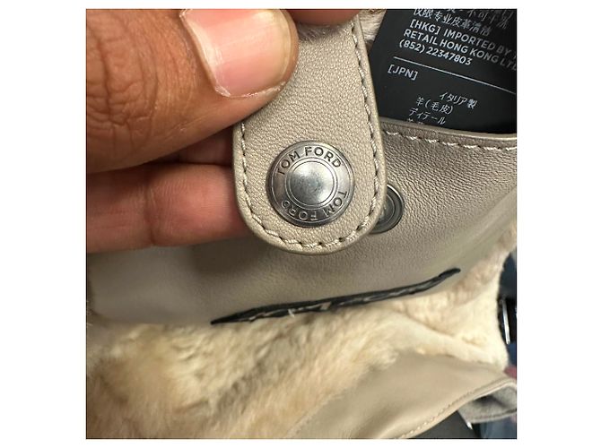 Tom Ford Button-Down Shearling Coat in Beige Wool - view 5