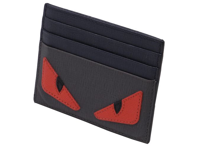Fendi Monster Card Holder in Grey Leather Blue Light blue - view 2