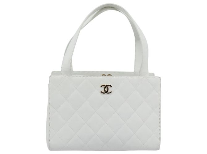 CHANEL Hand Bag Lamb Skin White Gold CC - vista 13