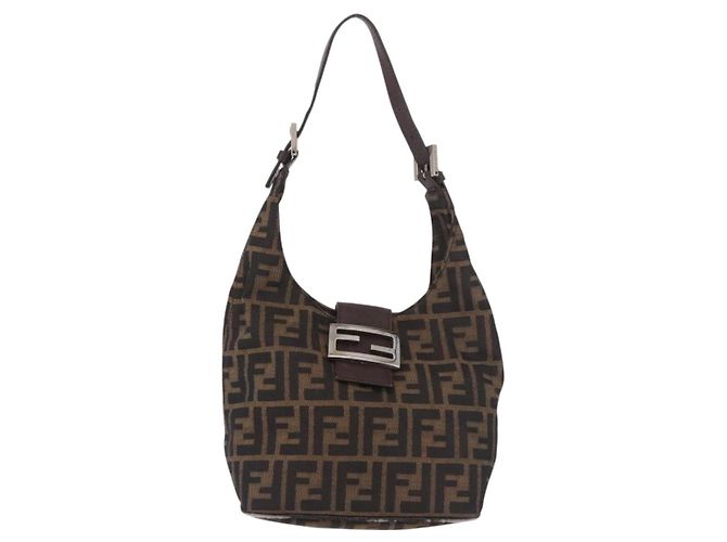 FENDI Zucca Canvas Mamma Baguette Shoulder Bag Brown Black - vista 13