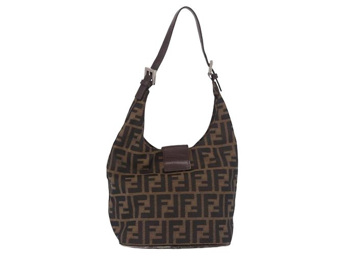 FENDI Zucca Canvas Mamma Baguette Shoulder Bag Brown Black - vista 2