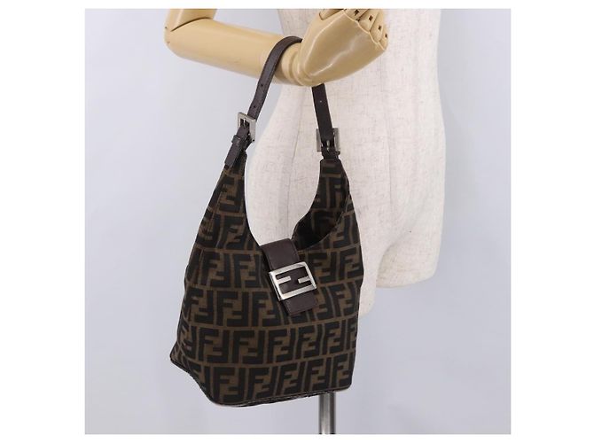 FENDI Zucca Canvas Mamma Baguette Shoulder Bag Brown Black - vista 22