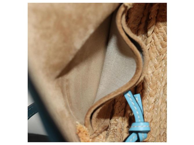 LOEWE Gate Bag Shoulder Bag Raffia Light Blue Gold - vista 11