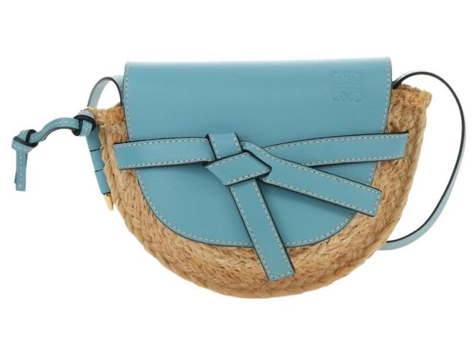 LOEWE Gate Bag Shoulder Bag Raffia Light Blue Gold - vista 13