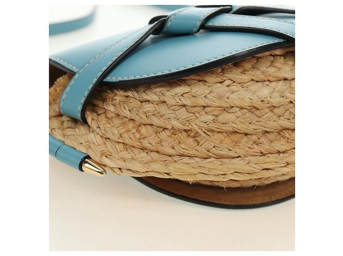LOEWE Gate Bag Shoulder Bag Raffia Light Blue Gold - vista 15