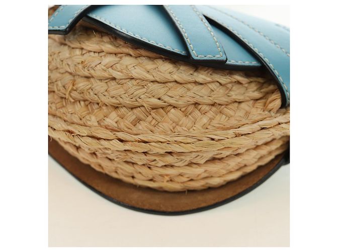 LOEWE Gate Bag Shoulder Bag Raffia Light Blue Gold - vista 16