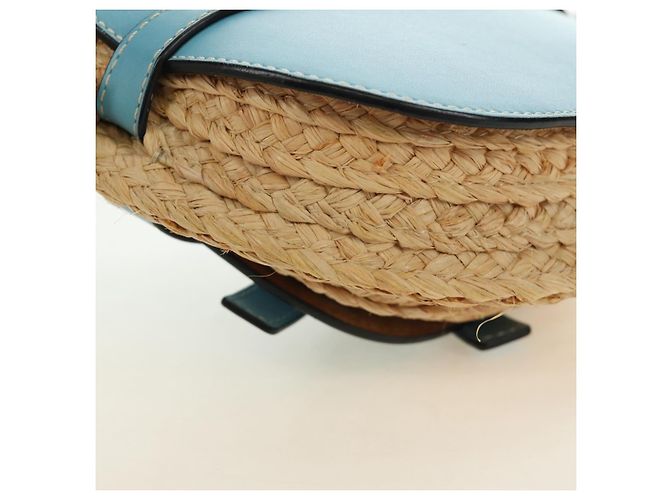 LOEWE Gate Bag Shoulder Bag Raffia Light Blue Gold - vista 17
