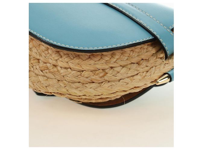LOEWE Gate Bag Shoulder Bag Raffia Light Blue Gold - vista 18