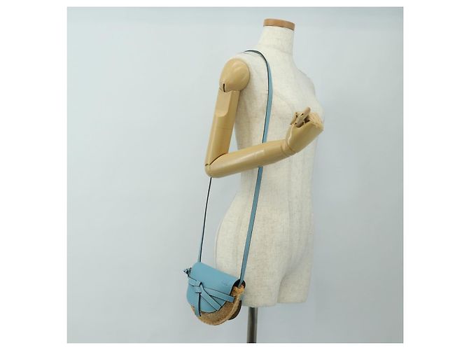 LOEWE Gate Bag Shoulder Bag Raffia Light Blue Gold - vista 24