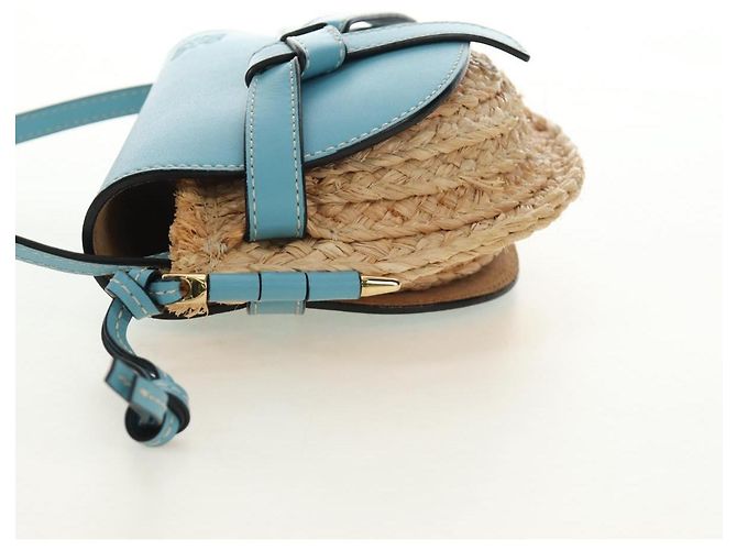 LOEWE Gate Bag Shoulder Bag Raffia Light Blue Gold - vista 3