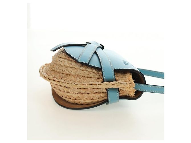 LOEWE Gate Bag Shoulder Bag Raffia Light Blue Gold - vista 4