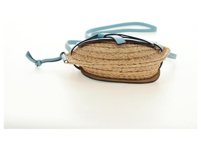 LOEWE Gate Bag Shoulder Bag Raffia Light Blue Gold - vista 5