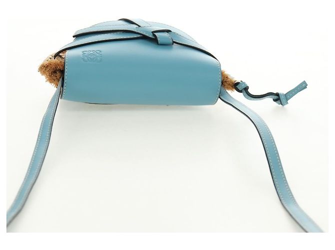 LOEWE Gate Bag Shoulder Bag Raffia Light Blue Gold - vista 6