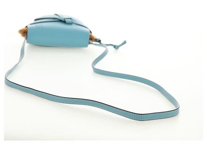 LOEWE Gate Bag Shoulder Bag Raffia Light Blue Gold - vista 7