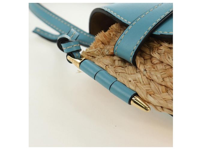 LOEWE Gate Bag Shoulder Bag Raffia Light Blue Gold - vista 8