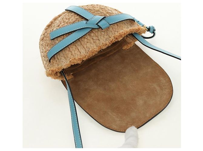 LOEWE Gate Bag Shoulder Bag Raffia Light Blue Gold - vista 9