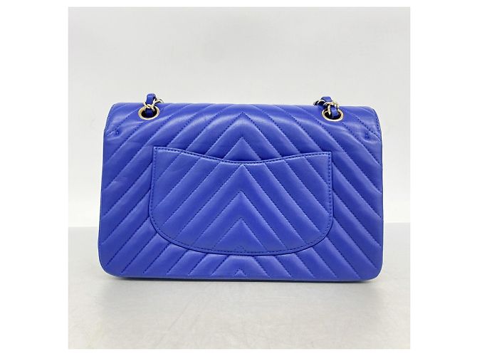 Borsa a tracolla Chanel Double Flap in pelle di agnello blu - vista 10
