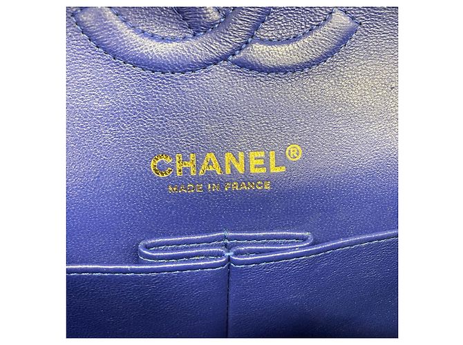 Borsa a tracolla Chanel Double Flap in pelle di agnello blu - vista 5