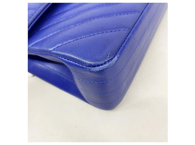 Borsa a tracolla Chanel Double Flap in pelle di agnello blu - vista 6