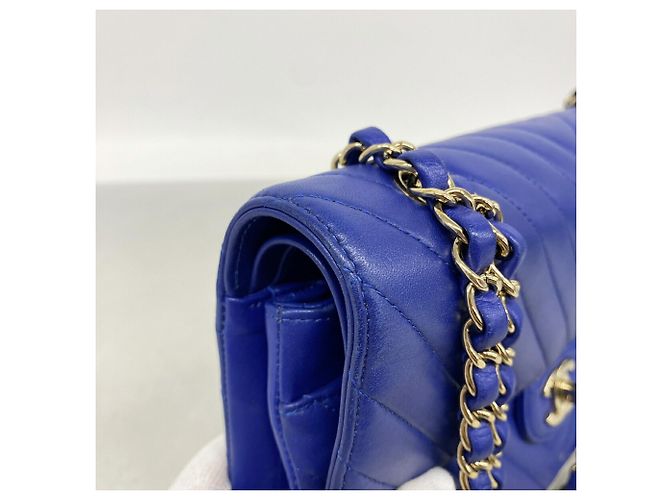 Borsa a tracolla Chanel Double Flap in pelle di agnello blu - vista 8