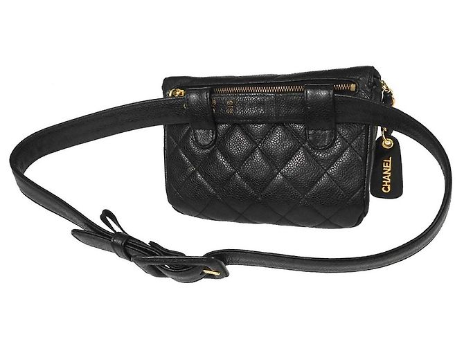 Cintura vintage con zip Chanel Quilted Caviar Small Nero - vista 2